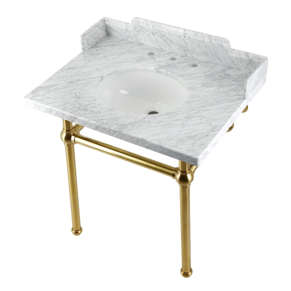 Kingston Brass 30 Carrara Marble Console Sink with Brass Legs, Marble WhiteBrushed Brass LMS3030MB7 - main